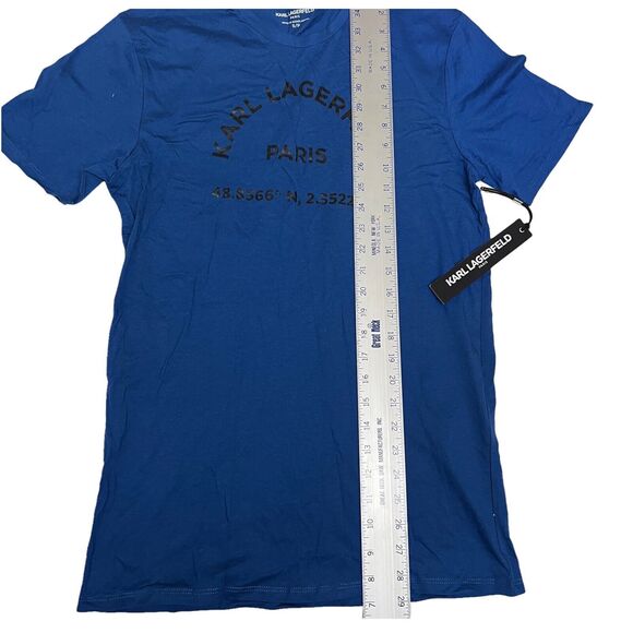 Karl Lagerfeld Paris  T Shirt Men’s S Blue Spellout Logo Designer Coordinates - Picture 2 of 8